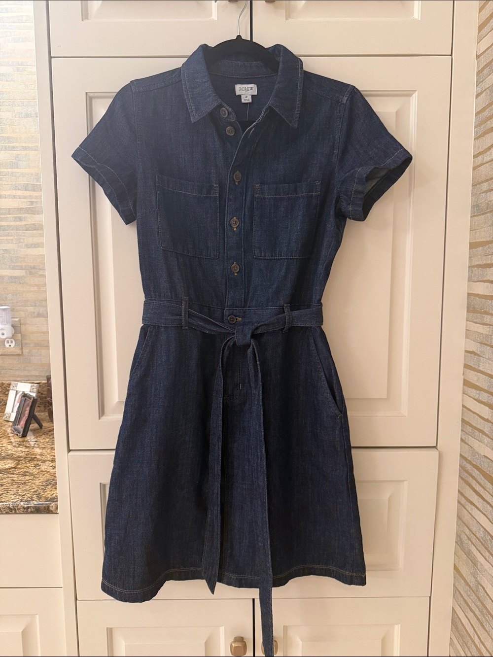 J. Crew Dark Indigo Denim Shirt Dress with Tie Belt